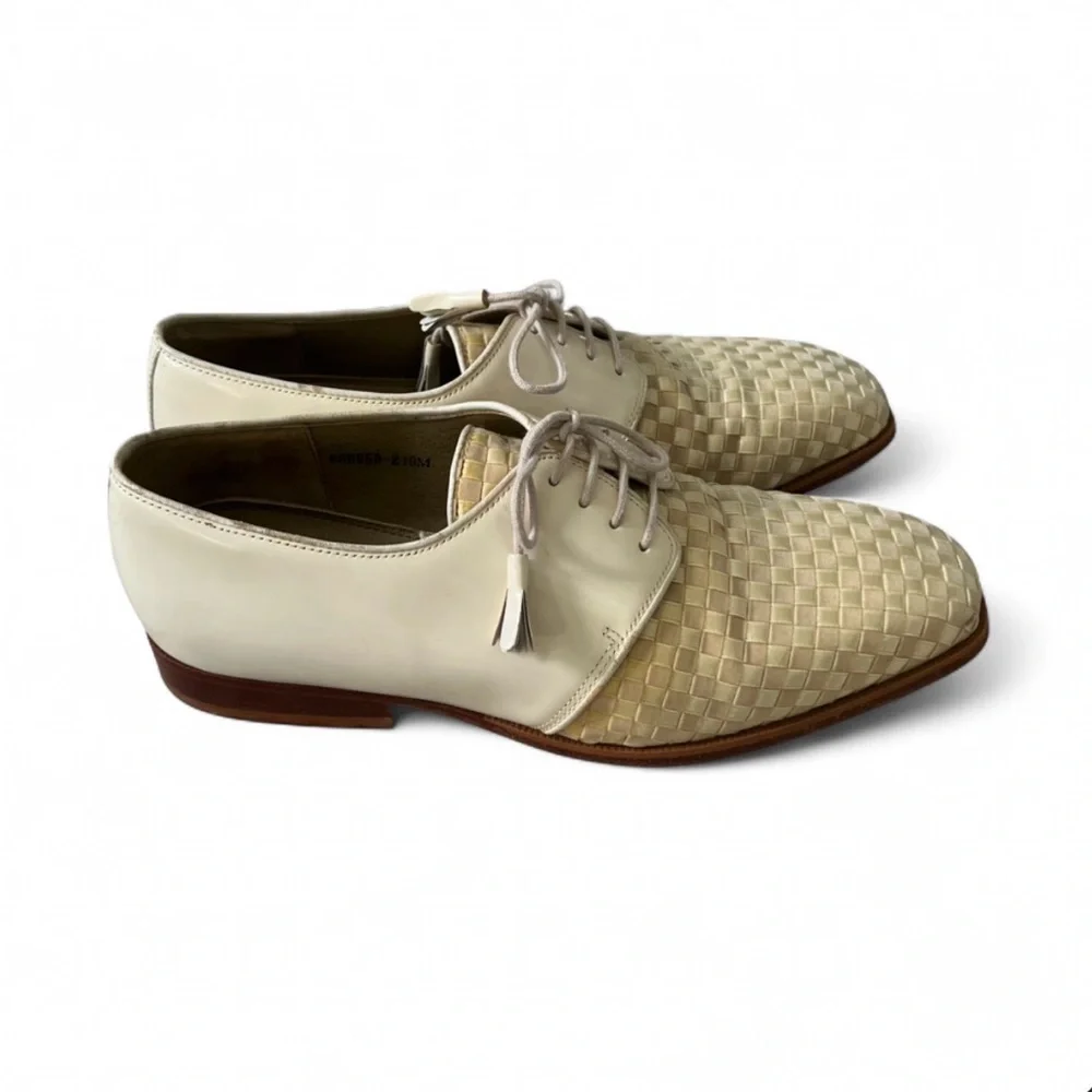Men’s Vero‎ Cuoio Woven Leather Oxford Shoes Size 10 Cream Lace Up